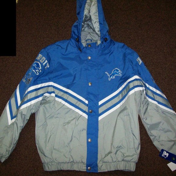 Lions Jacket Detroit Starter Field Commander Hooded 6X BLUE GRAY - Picture 1 of 11